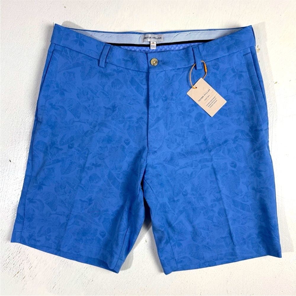 Peter Millar Crown Sport Men Golf Shorts Floral Bonnet Blue New $115
